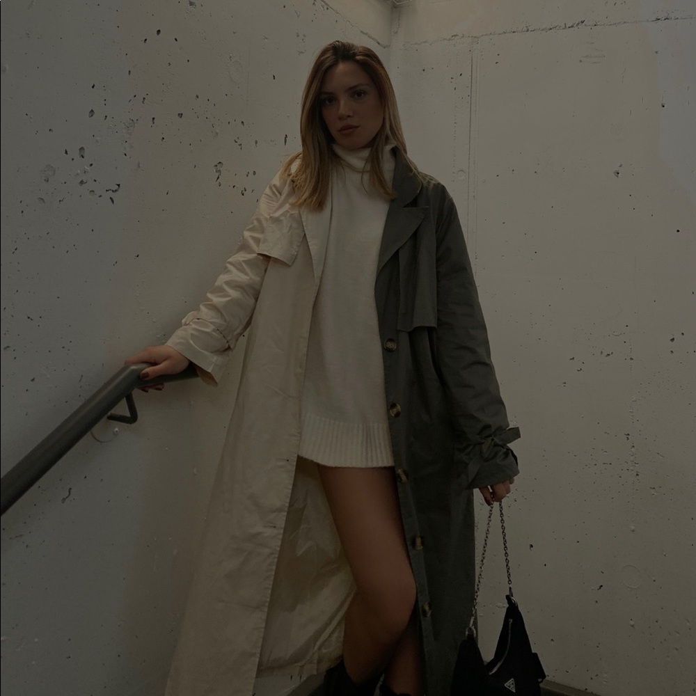 Missguided Two-Tone Trench Coat in Cream and Gray